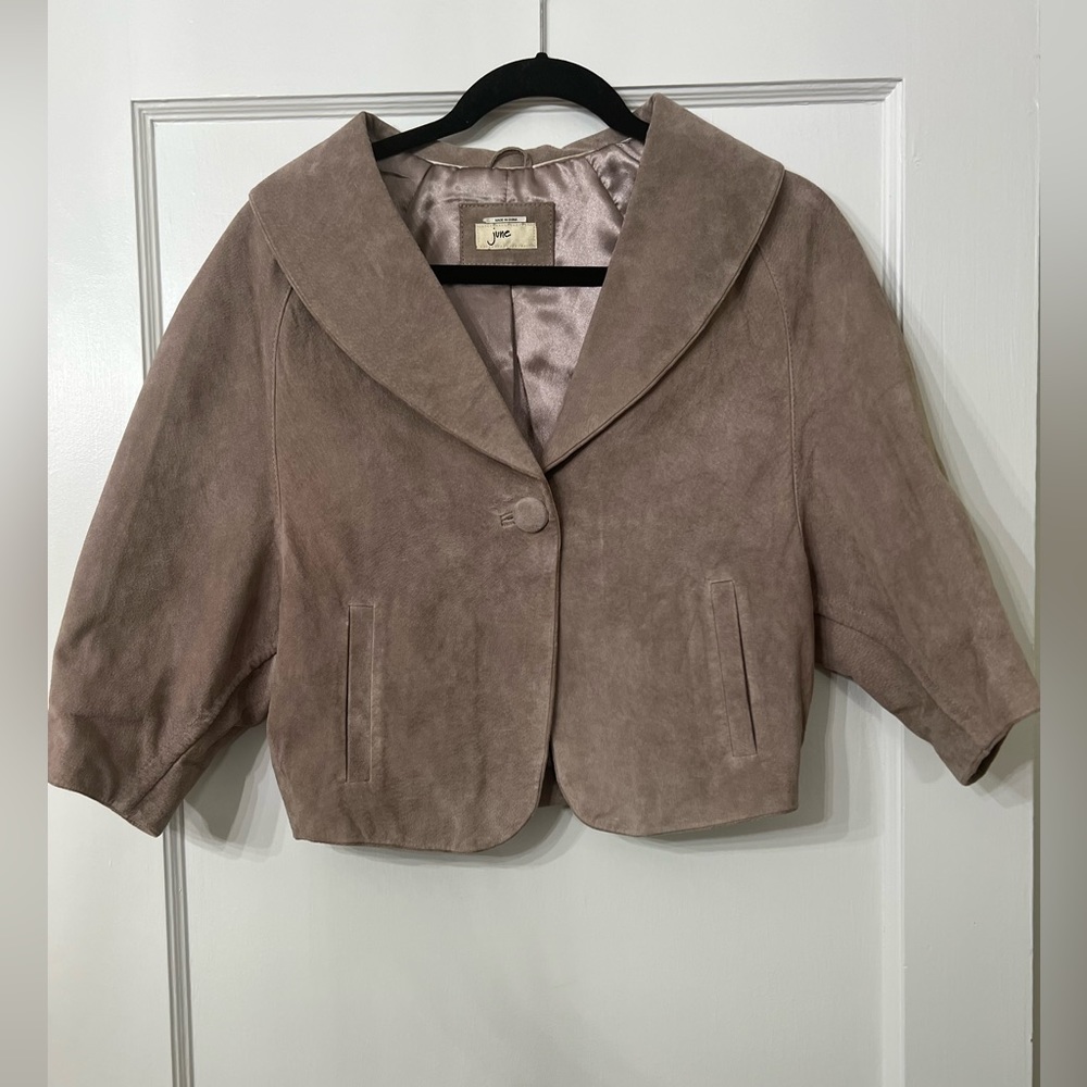 Anthropologie June taupe cropped leather jacket size small NWOT